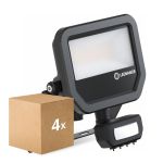 Mehrfachpackung 4x Ledvance Led-Scheinwerfer Aluminium Schwarz 17W 2400lm 100D - 840  | IP65 - Bewegungs- und Lichtsensor - Symmetrisch