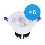 Lot 6x Spot Encastrable LED Ronde Inclinable 12W 960lm 60D - 930 Blanc Chaud | 110mm - Diamètre 90mm - UGR <19